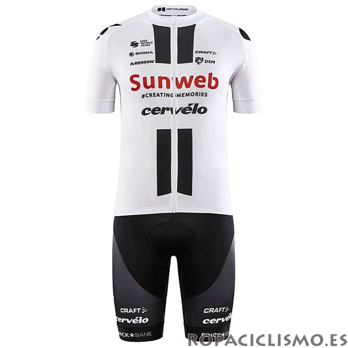 2020 Maillot Sunweb Tirantes Mangas Cortas Blanco